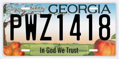 GA license plate PWZ1418