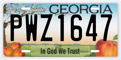 GA license plate PWZ1647