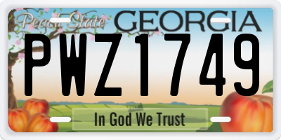 GA license plate PWZ1749