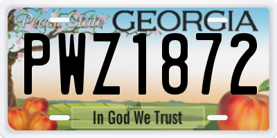 GA license plate PWZ1872