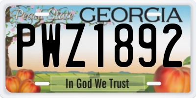 GA license plate PWZ1892