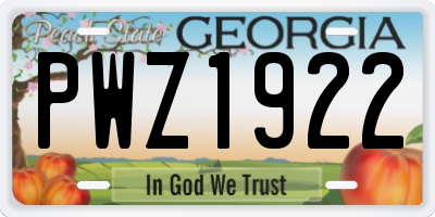 GA license plate PWZ1922