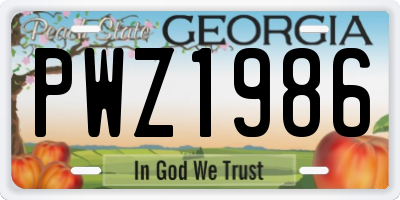 GA license plate PWZ1986