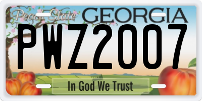GA license plate PWZ2007