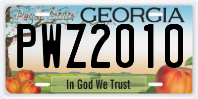 GA license plate PWZ2010