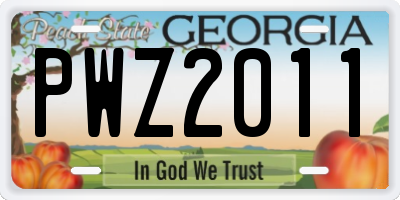 GA license plate PWZ2011