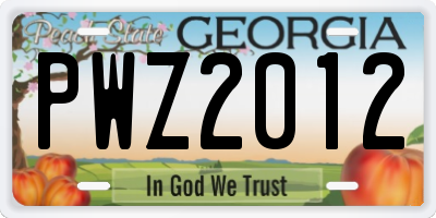 GA license plate PWZ2012