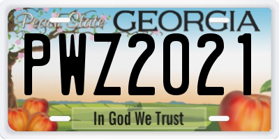 GA license plate PWZ2021