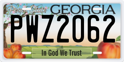 GA license plate PWZ2062