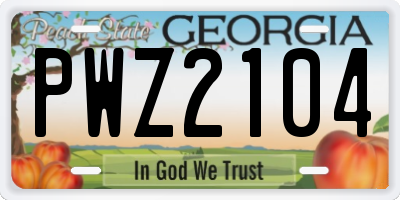 GA license plate PWZ2104