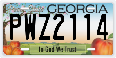 GA license plate PWZ2114