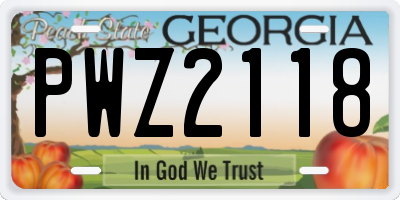 GA license plate PWZ2118