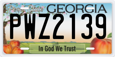 GA license plate PWZ2139