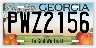GA license plate PWZ2156