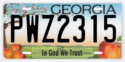 GA license plate PWZ2315