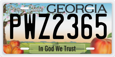 GA license plate PWZ2365