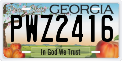 GA license plate PWZ2416