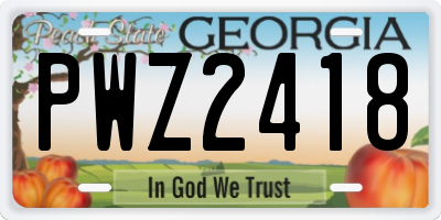 GA license plate PWZ2418