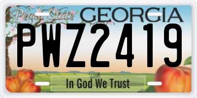 GA license plate PWZ2419