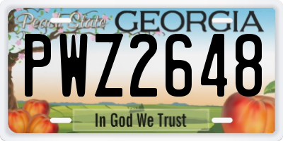 GA license plate PWZ2648