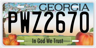 GA license plate PWZ2670