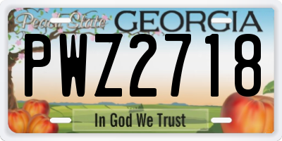 GA license plate PWZ2718