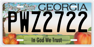 GA license plate PWZ2722