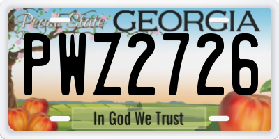 GA license plate PWZ2726