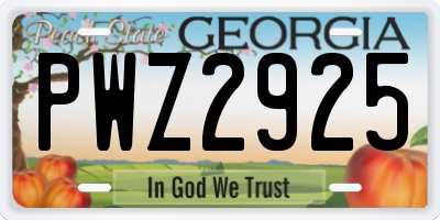 GA license plate PWZ2925