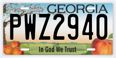 GA license plate PWZ2940