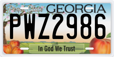 GA license plate PWZ2986
