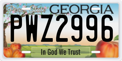 GA license plate PWZ2996