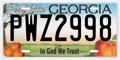 GA license plate PWZ2998