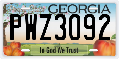 GA license plate PWZ3092