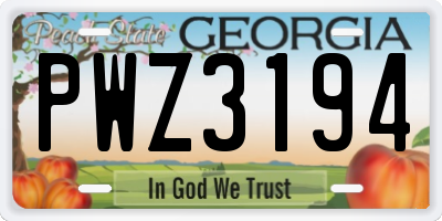GA license plate PWZ3194