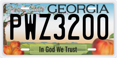 GA license plate PWZ3200