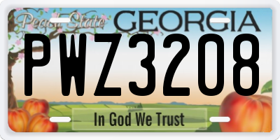 GA license plate PWZ3208