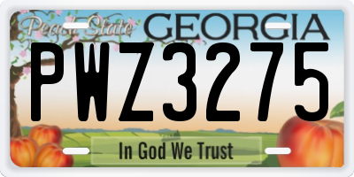 GA license plate PWZ3275