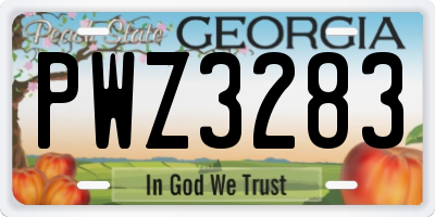 GA license plate PWZ3283