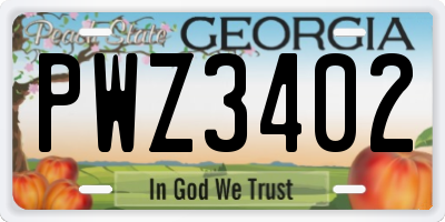 GA license plate PWZ3402