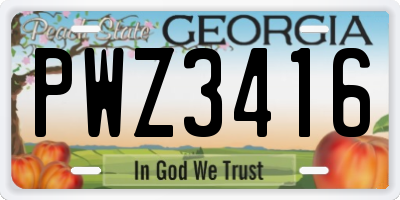 GA license plate PWZ3416