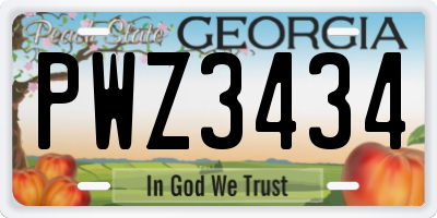 GA license plate PWZ3434