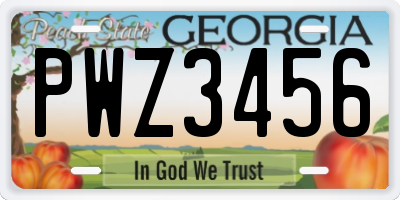 GA license plate PWZ3456
