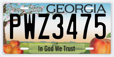 GA license plate PWZ3475