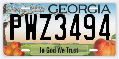 GA license plate PWZ3494