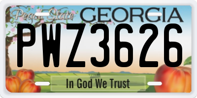 GA license plate PWZ3626