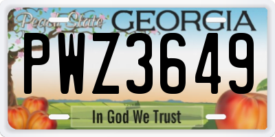 GA license plate PWZ3649