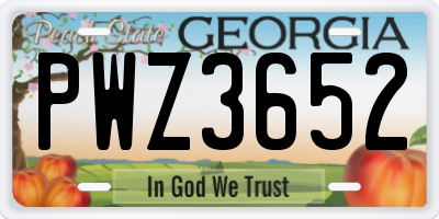 GA license plate PWZ3652