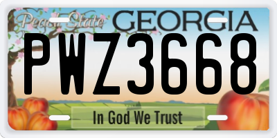 GA license plate PWZ3668