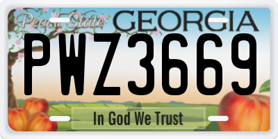 GA license plate PWZ3669